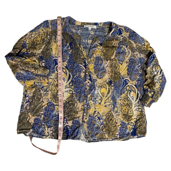 Rose & Olive Blue and Yellow Graphic Blouse with Notched Collar - Picture 6 of 6